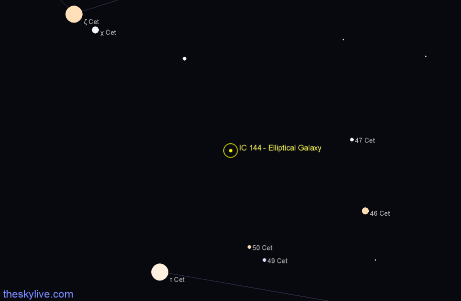 Finder chart IC 144 - Elliptical Galaxy in Cetus star