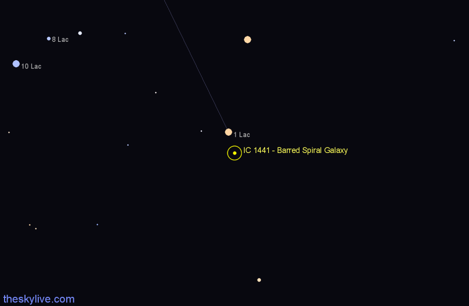 Finder chart IC 1441 - Barred Spiral Galaxy in Lacerta star