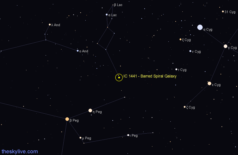 Finder chart IC 1441 - Barred Spiral Galaxy in Lacerta star