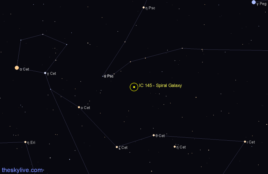 Finder chart IC 145 - Spiral Galaxy in Cetus star