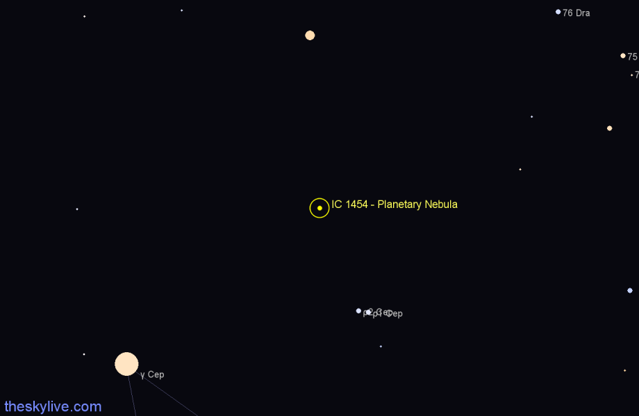 Finder chart IC 1454 - Planetary Nebula in Cepheus star