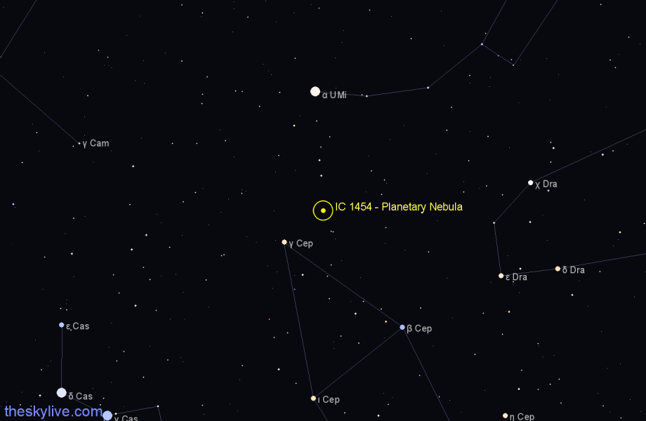 Finder chart IC 1454 - Planetary Nebula in Cepheus star