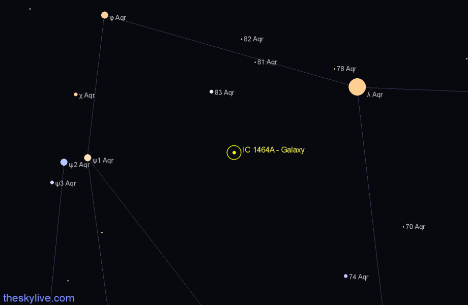 Finder chart IC 1464A - Galaxy in Aquarius star