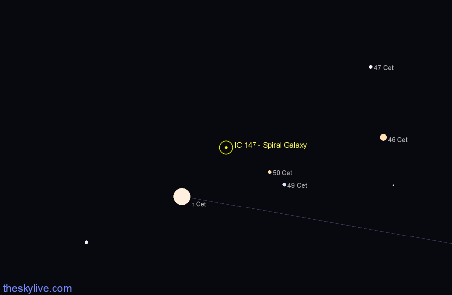 Finder chart IC 147 - Spiral Galaxy in Cetus star