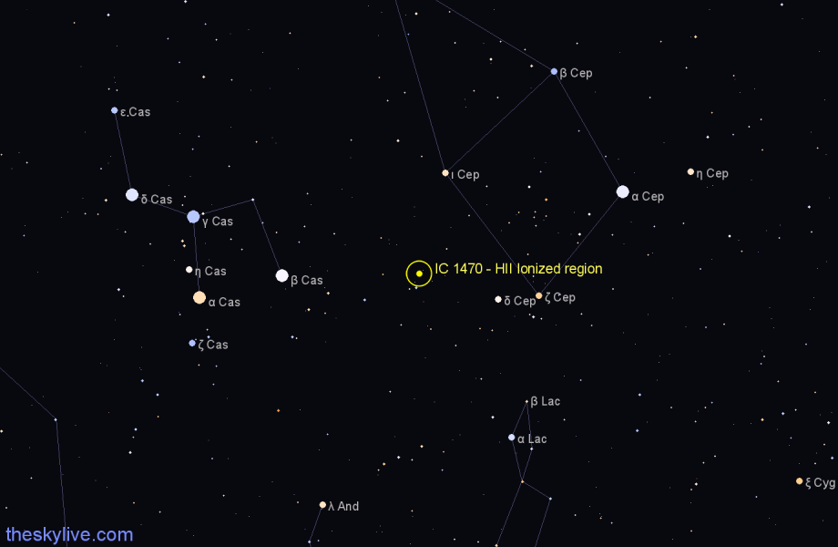 Finder chart IC 1470 - HII Ionized region in Cepheus star