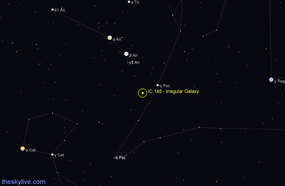 Finder chart IC 148 - Irregular Galaxy in Pisces star