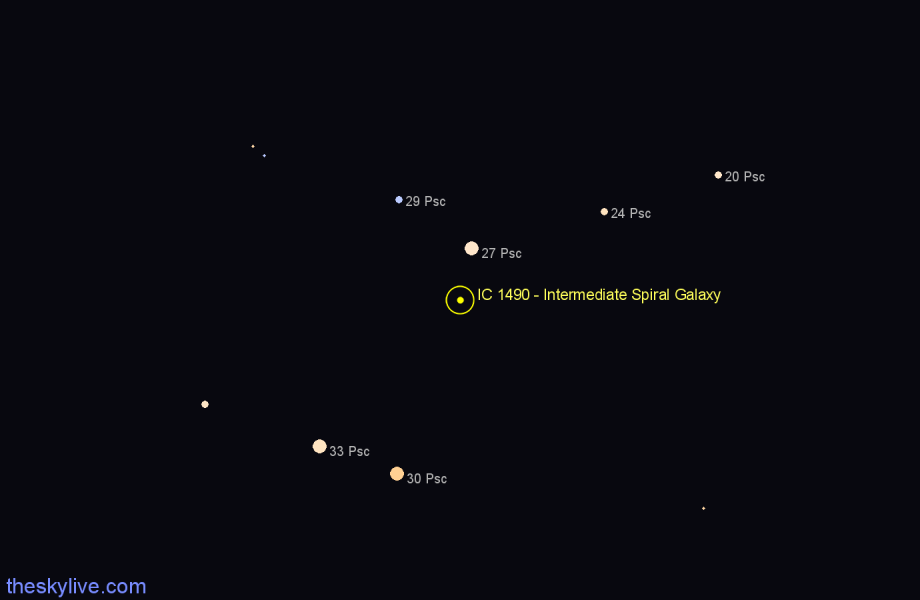 Finder chart IC 1490 - Intermediate Spiral Galaxy in Pisces star