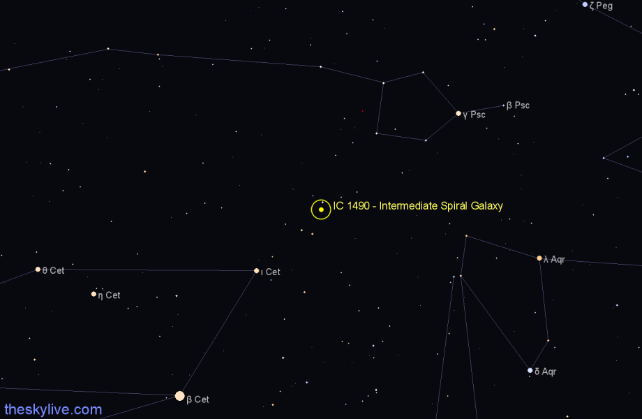 Finder chart IC 1490 - Intermediate Spiral Galaxy in Pisces star