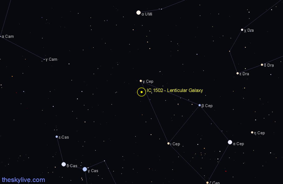 Finder chart IC 1502 - Lenticular Galaxy in Cepheus star