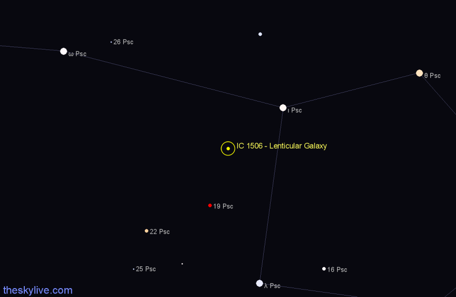 Finder chart IC 1506 - Lenticular Galaxy in Pisces star