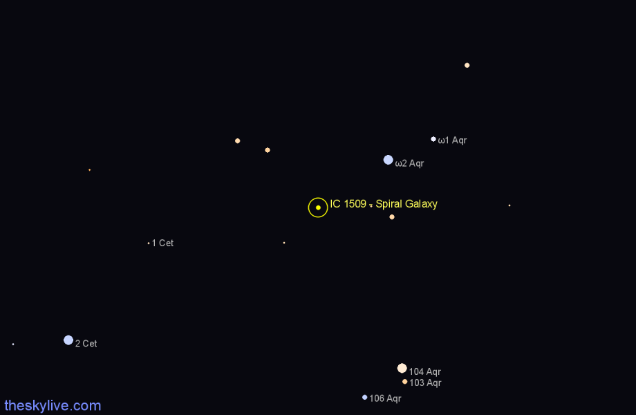 Finder chart IC 1509 - Spiral Galaxy in Aquarius star