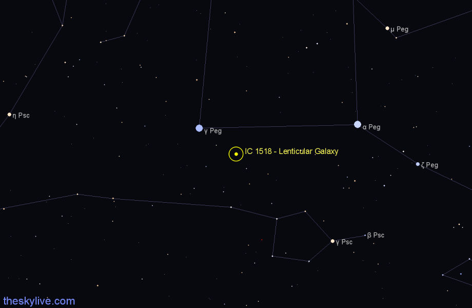 Finder chart IC 1518 - Lenticular Galaxy in Pegasus star