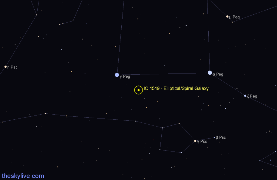 Finder chart IC 1519 - Elliptical/Spiral Galaxy in Pegasus star