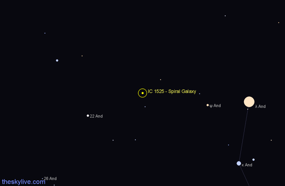 Finder chart IC 1525 - Spiral Galaxy in Andromeda star