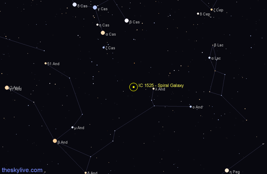 Finder chart IC 1525 - Spiral Galaxy in Andromeda star