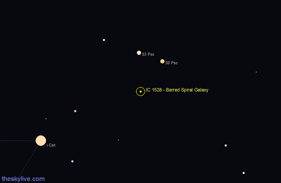 Finder chart IC 1528 - Barred Spiral Galaxy in Cetus star