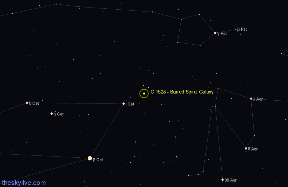 Finder chart IC 1528 - Barred Spiral Galaxy in Cetus star