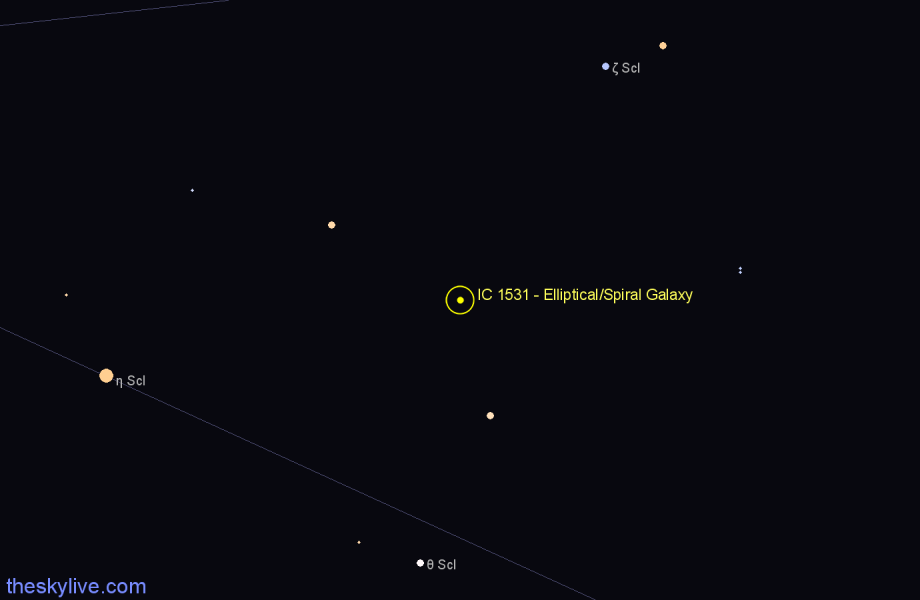 Finder chart IC 1531 - Elliptical/Spiral Galaxy in Sculptor star