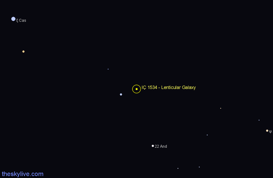 Finder chart IC 1534 - Lenticular Galaxy in Andromeda star