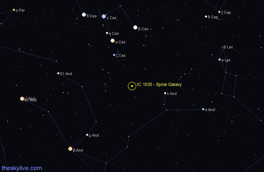 Finder chart IC 1535 - Spiral Galaxy in Andromeda star