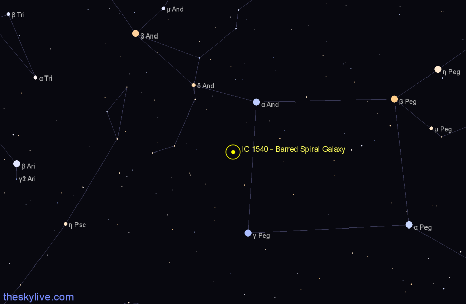 Finder chart IC 1540 - Barred Spiral Galaxy in Andromeda star