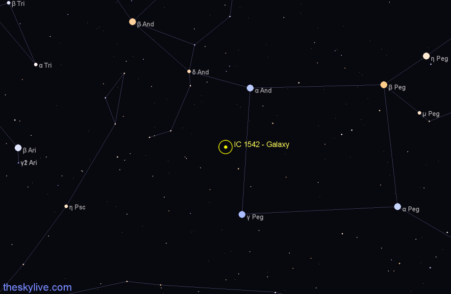 Finder chart IC 1542 - Galaxy in Andromeda star