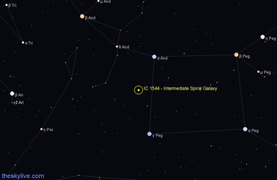 Finder chart IC 1544 - Intermediate Spiral Galaxy in Andromeda star