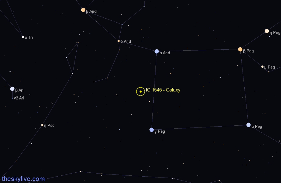 Finder chart IC 1545 - Galaxy in Andromeda star