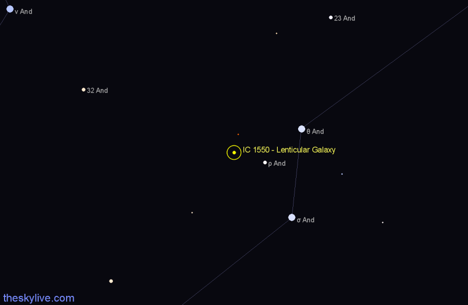 Finder chart IC 1550 - Lenticular Galaxy in Andromeda star