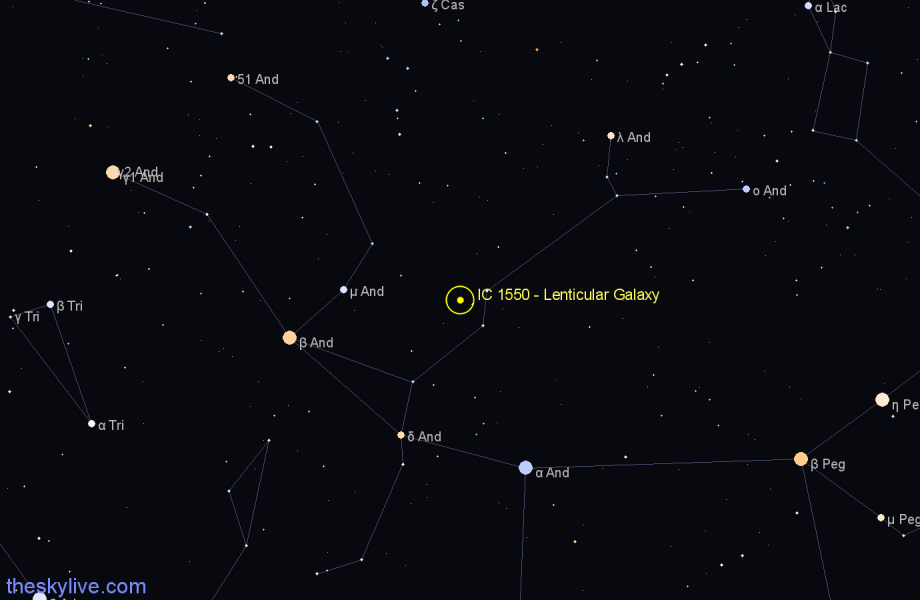 Finder chart IC 1550 - Lenticular Galaxy in Andromeda star