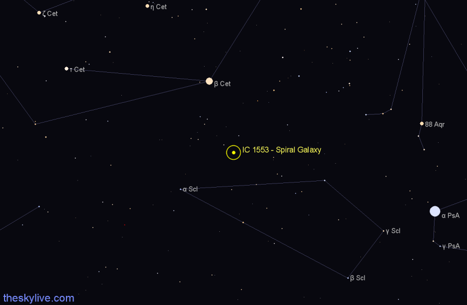 Finder chart IC 1553 - Spiral Galaxy in Sculptor star