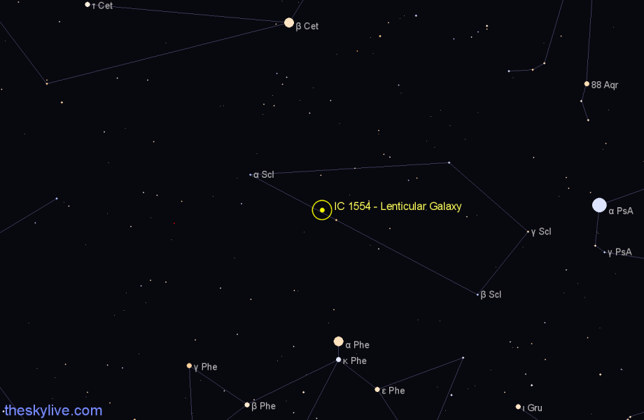 Finder chart IC 1554 - Lenticular Galaxy in Sculptor star