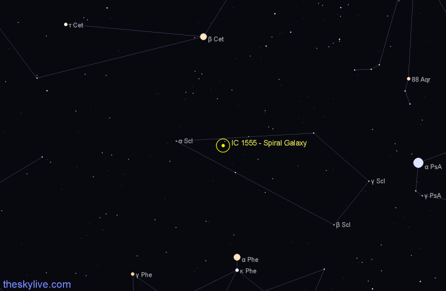 Finder chart IC 1555 - Spiral Galaxy in Sculptor star