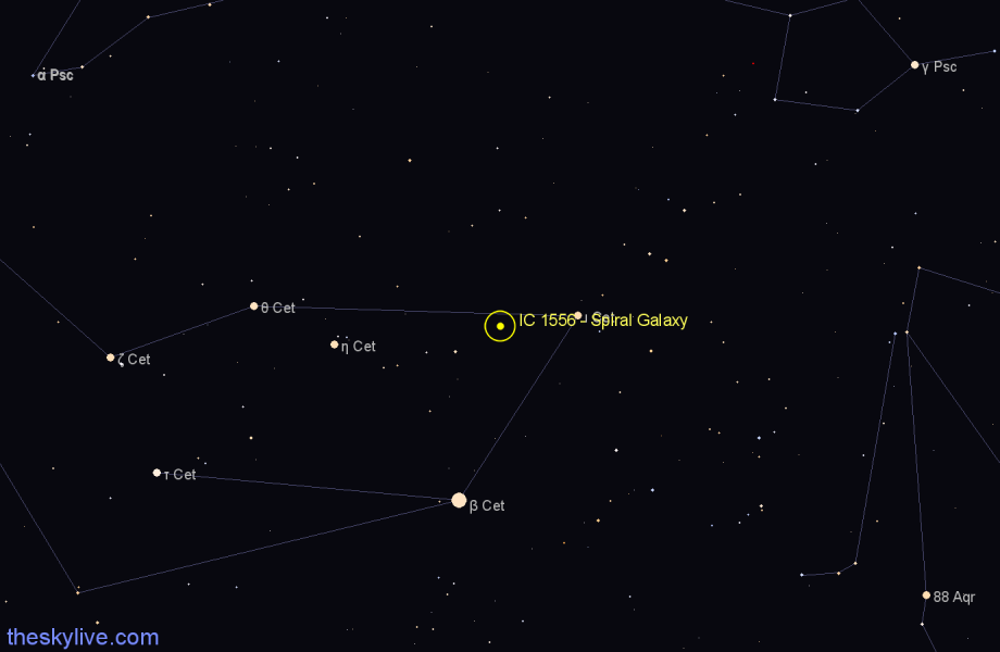 Finder chart IC 1556 - Spiral Galaxy in Cetus star