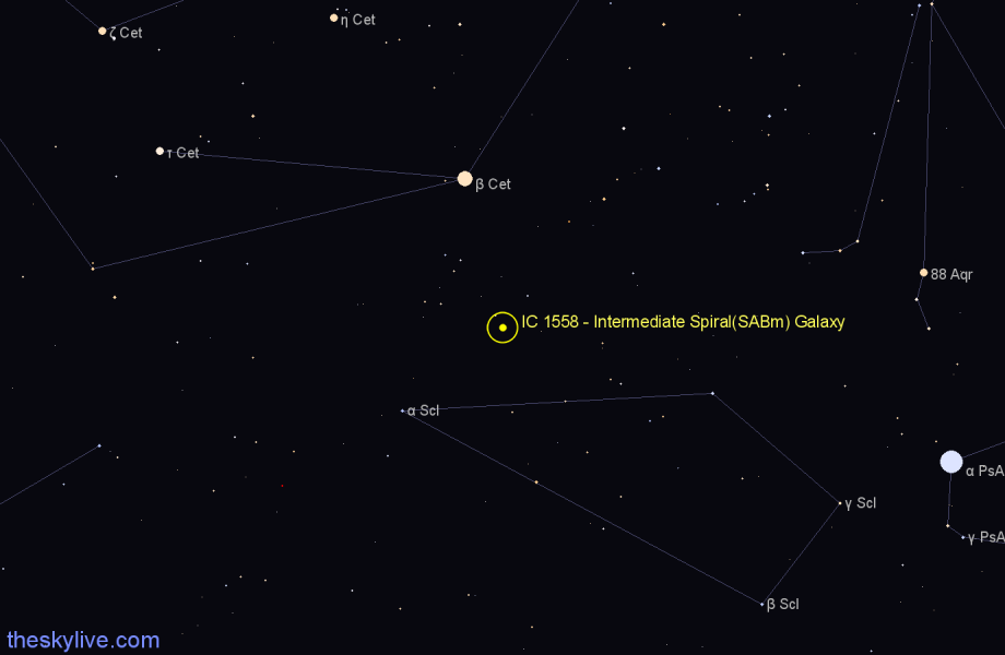 Finder chart IC 1558 - Intermediate Spiral(SABm) Galaxy in Sculptor star