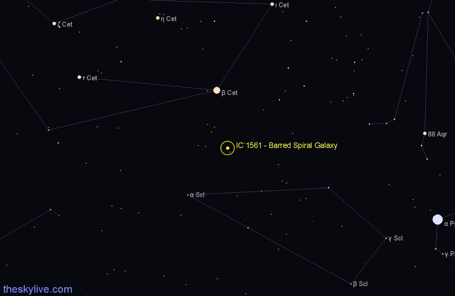 Finder chart IC 1561 - Barred Spiral Galaxy in Cetus star