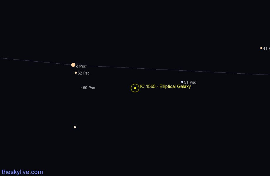 Finder chart IC 1565 - Elliptical Galaxy in Pisces star