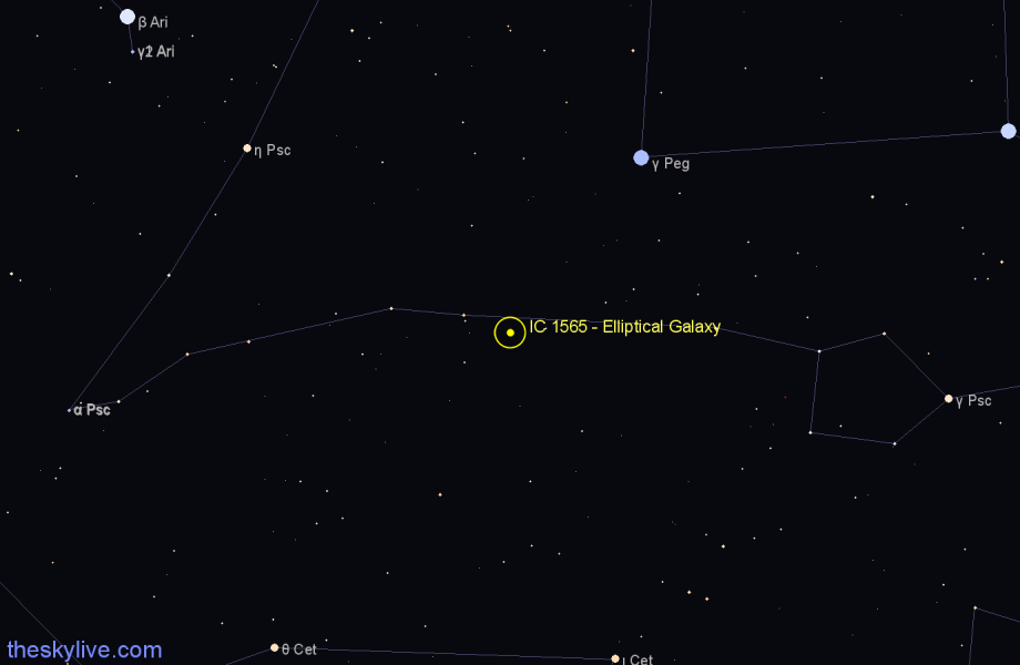 Finder chart IC 1565 - Elliptical Galaxy in Pisces star