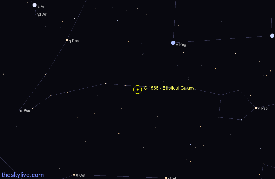 Finder chart IC 1566 - Elliptical Galaxy in Pisces star