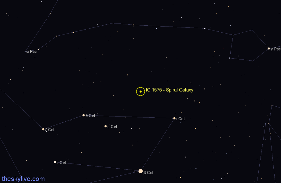Finder chart IC 1575 - Spiral Galaxy in Cetus star