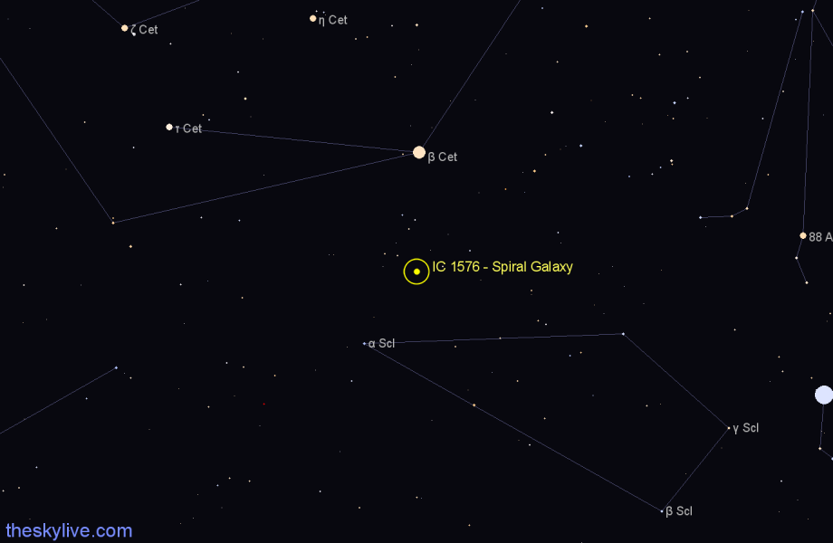 Finder chart IC 1576 - Spiral Galaxy in Sculptor star