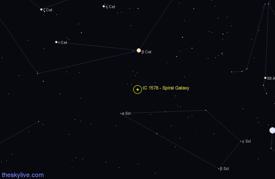 Finder chart IC 1578 - Spiral Galaxy in Sculptor star