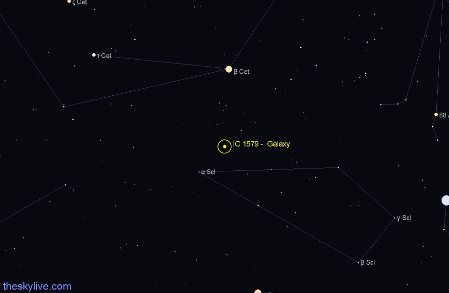 Finder chart IC 1579 -  Galaxy in Sculptor star