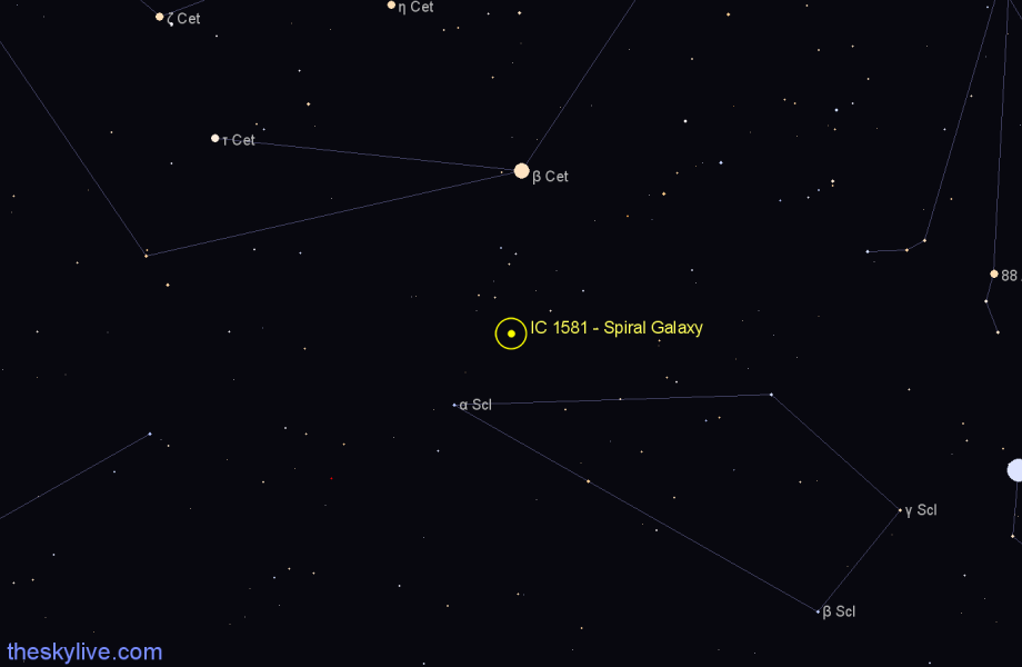 Finder chart IC 1581 - Spiral Galaxy in Sculptor star