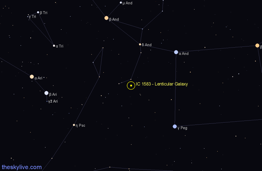 Finder chart IC 1583 - Lenticular Galaxy in Andromeda star
