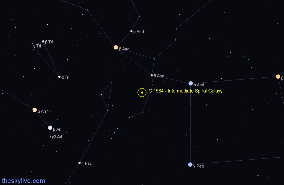 Finder chart IC 1584 - Intermediate Spiral Galaxy in Andromeda star