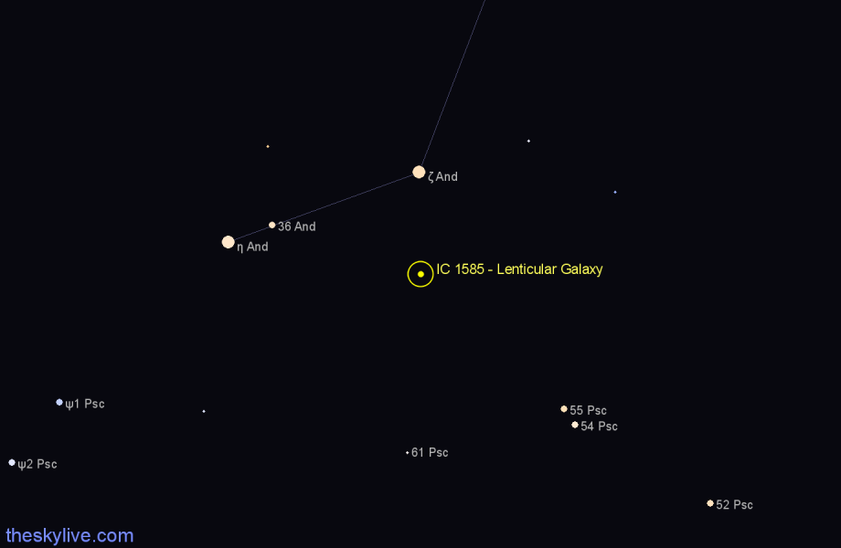 Finder chart IC 1585 - Lenticular Galaxy in Andromeda star