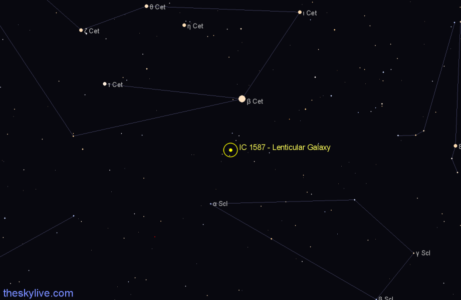 Finder chart IC 1587 - Lenticular Galaxy in Cetus star