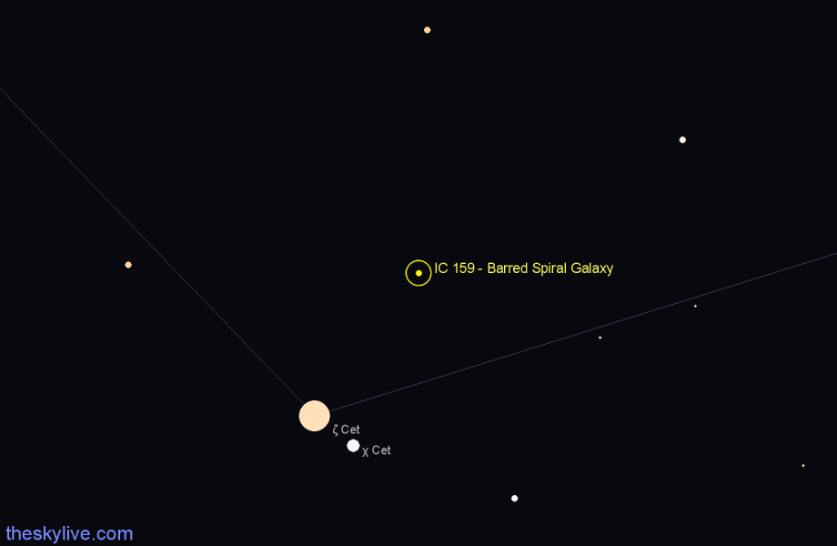 Finder chart IC 159 - Barred Spiral Galaxy in Cetus star