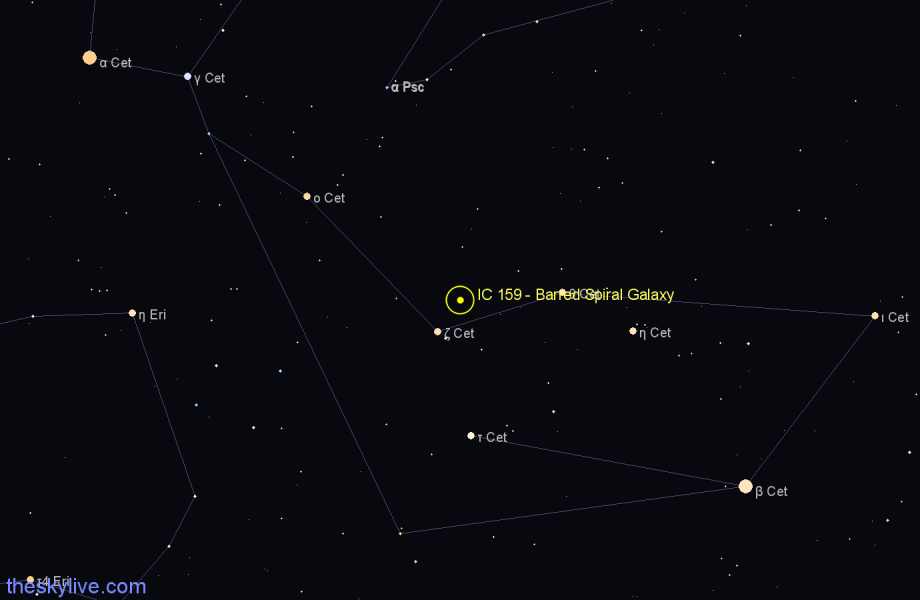 Finder chart IC 159 - Barred Spiral Galaxy in Cetus star